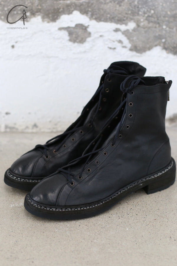 GUIDI 5212BZV Soft Horse Full Grain Lace-up Zipper Back Boots Italy GD-5212BZV-BLK
